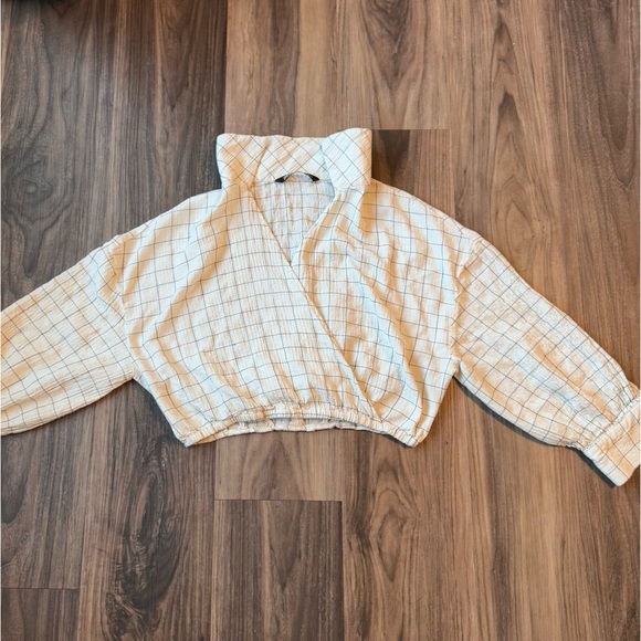 Zara Plaid Cropped Top cream and black size small - Picture 3 of 11